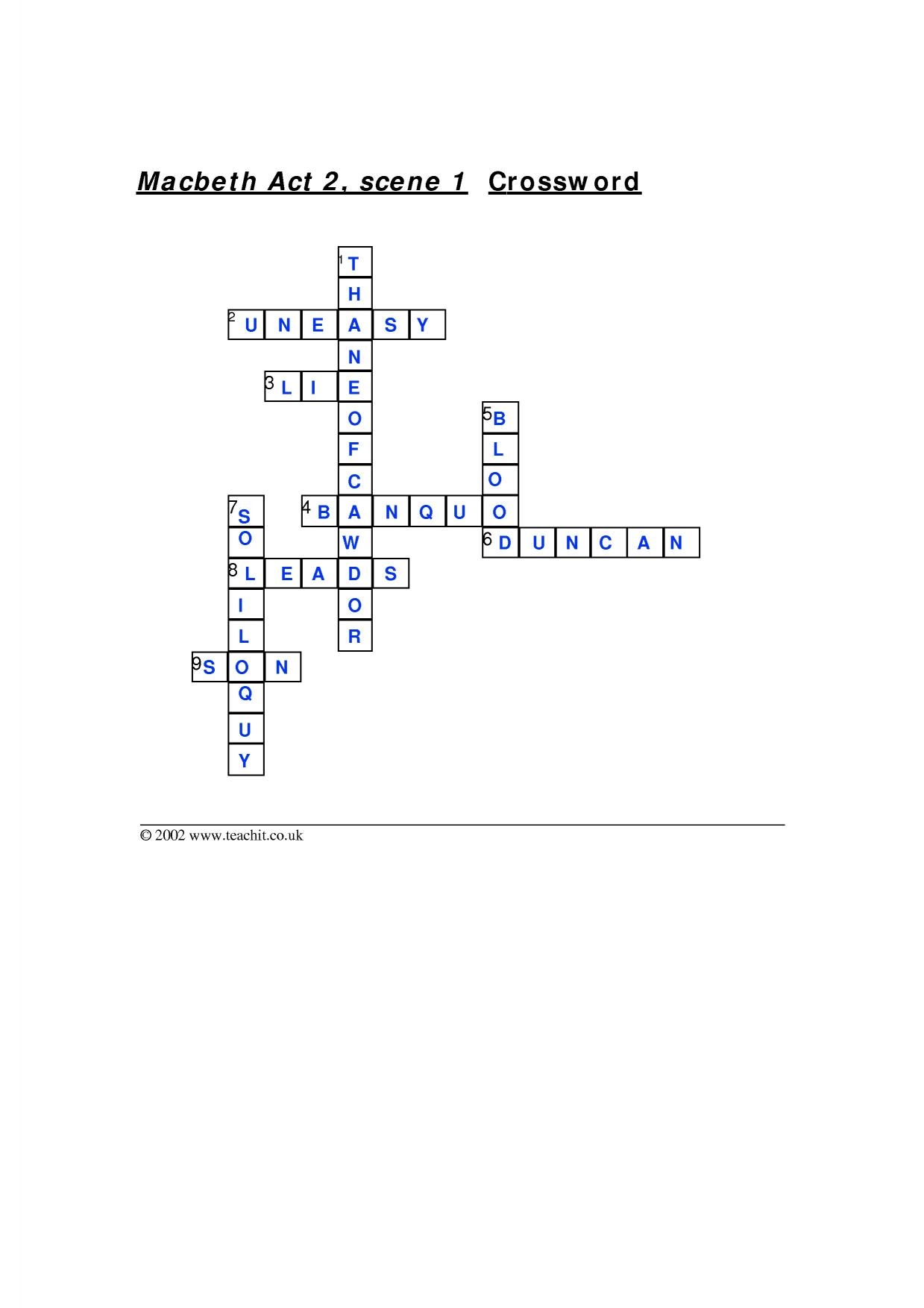 Macbeth Act 1 Crossword Puzzle