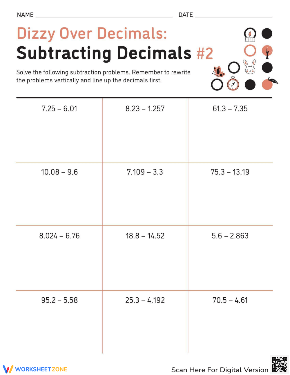 Subtracting Decimals Puzzle Worksheet Subtracting Decimals Puzzle Worksheet
