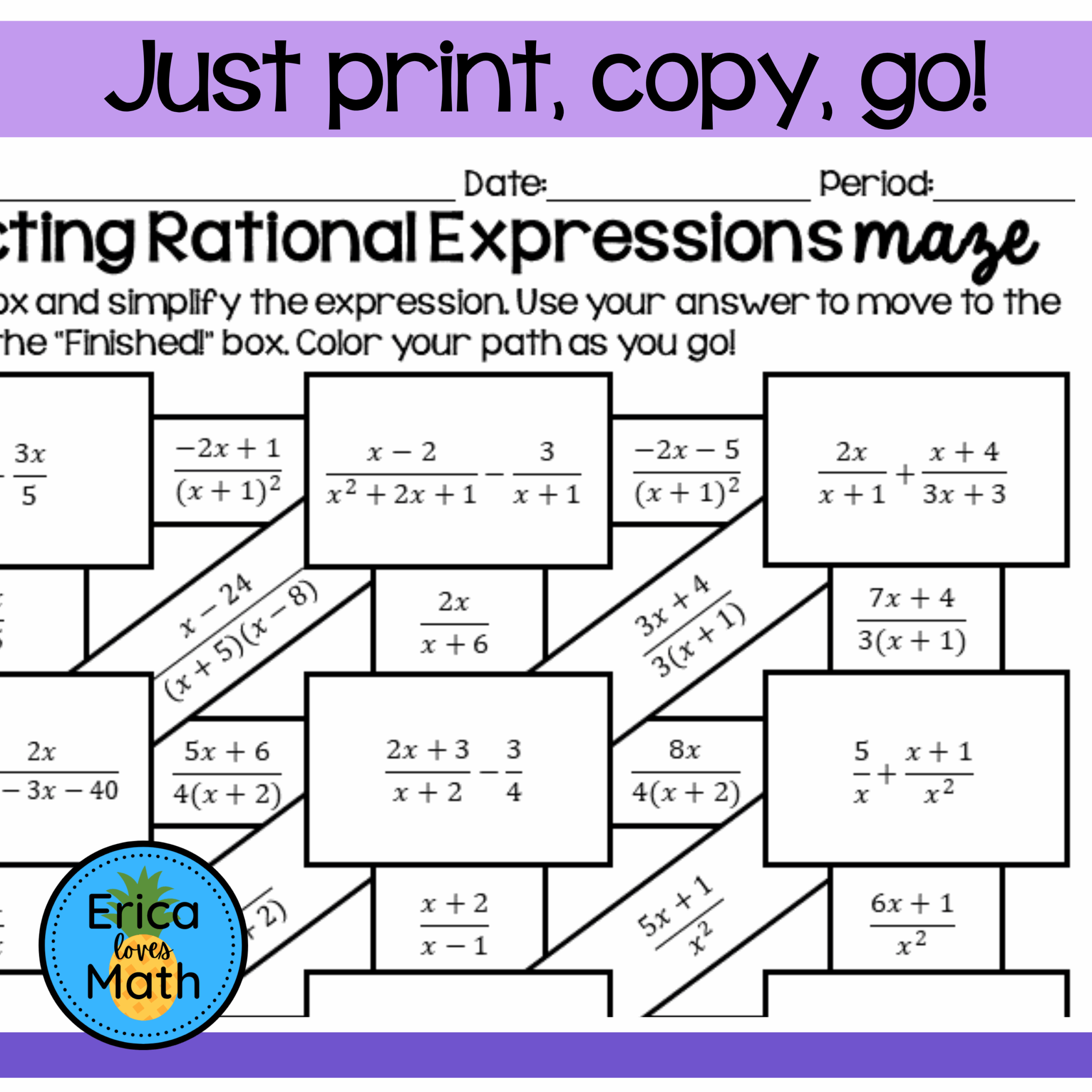 Adding U0026 Subtracting Rational Expressions Maze Worksheet Activity Classful