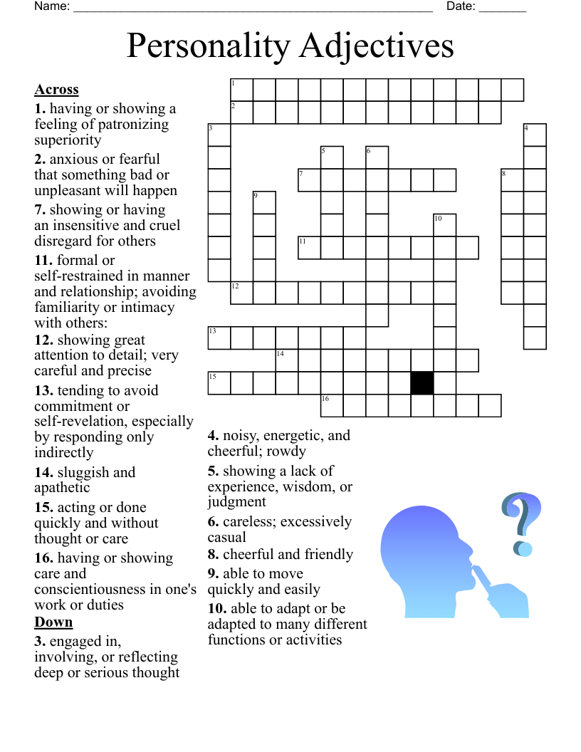 Adjective Crossword Puzzle WordMint Adjective Crossword Puzzle WordMint