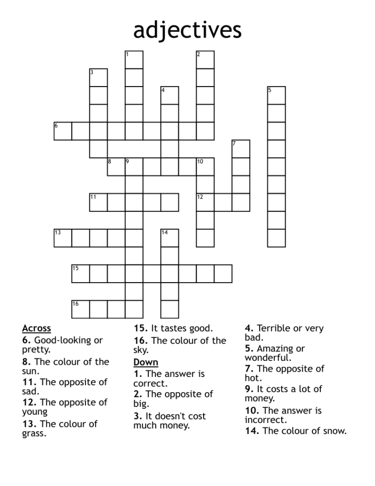 Adjectives Crossword WordMint