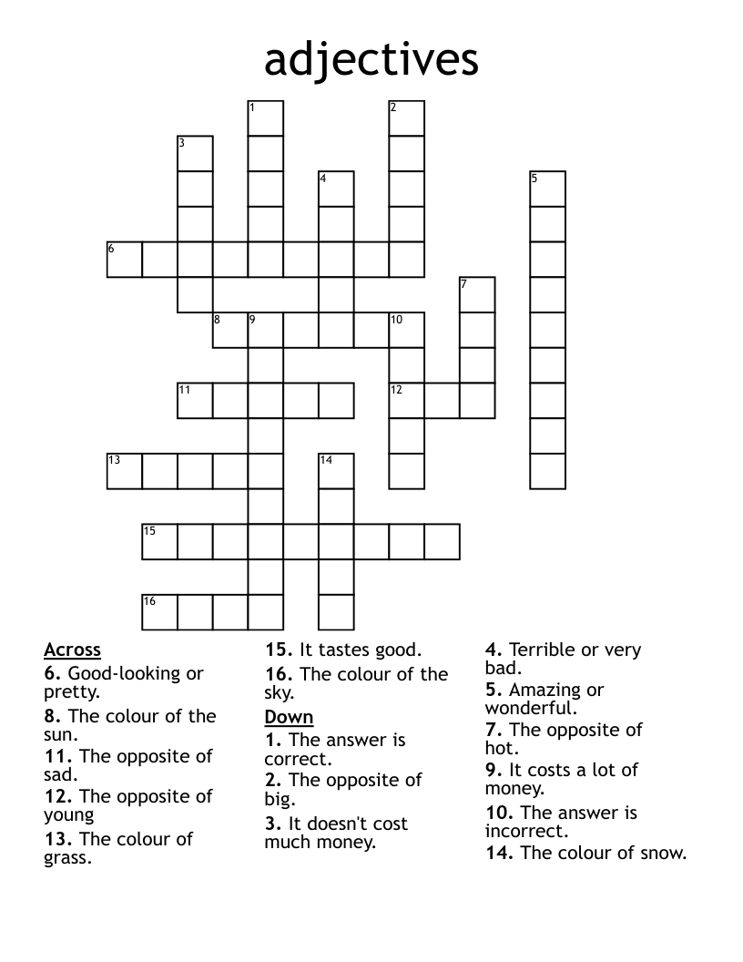 Adjectives Crossword WordMint Adjectives Crossword WordMint