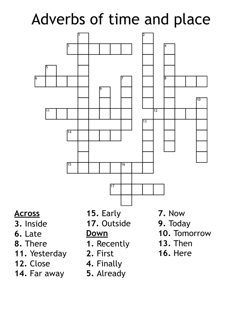 Adverbs Of Time And Place Crossword WordMint