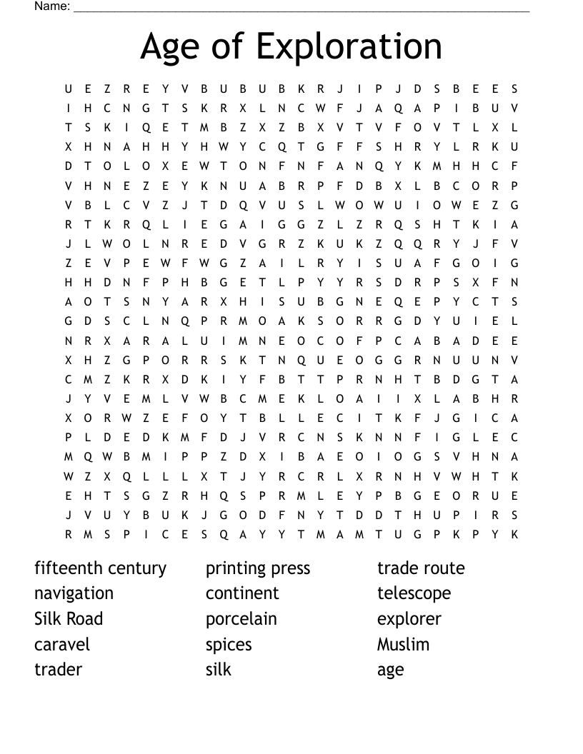 Age Of Exploration Word Search WordMint
