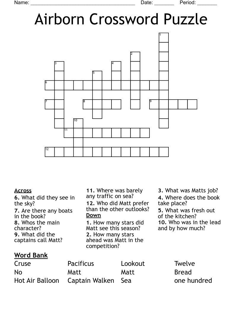 Airborn Crossword Puzzle WordMint Airborn Crossword Puzzle WordMint