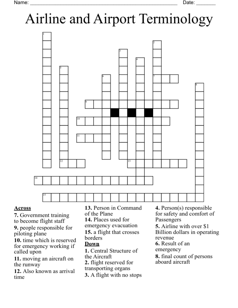 Airline And Airport Terminology Crossword WordMint