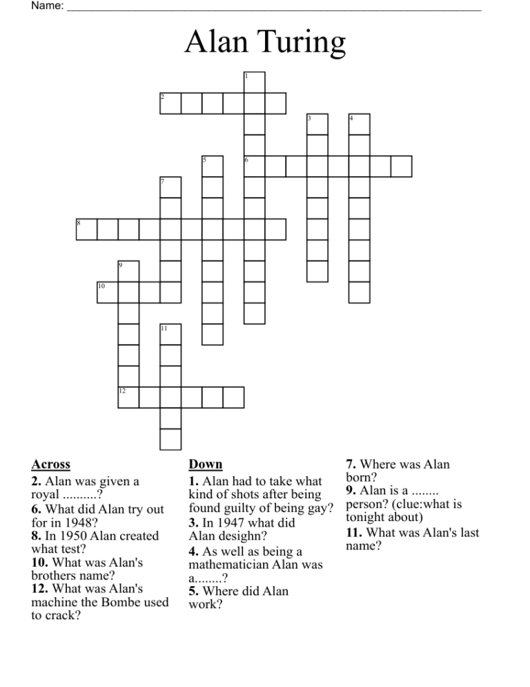 Alan Turing Crossword WordMint