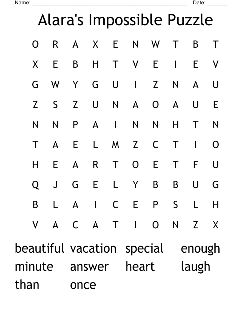 Alara s Impossible Puzzle Word Search WordMint Alara s Impossible Puzzle Word Search WordMint