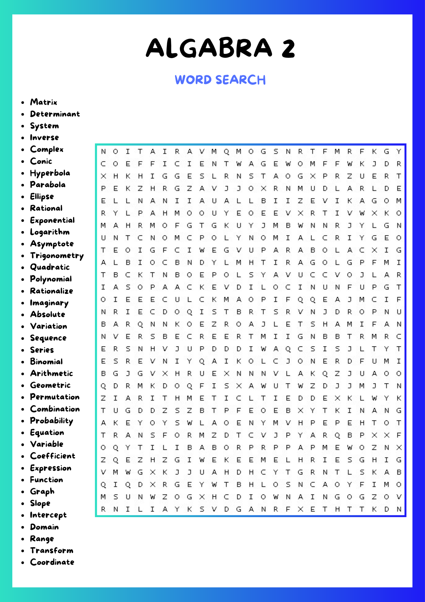 ALGABRA 2 WORD SEARCH PUZZLE WORKSHEET ACTIVITIES Made By Teachers ALGABRA 2 WORD SEARCH PUZZLE WORKSHEET ACTIVITIES Made By Teachers