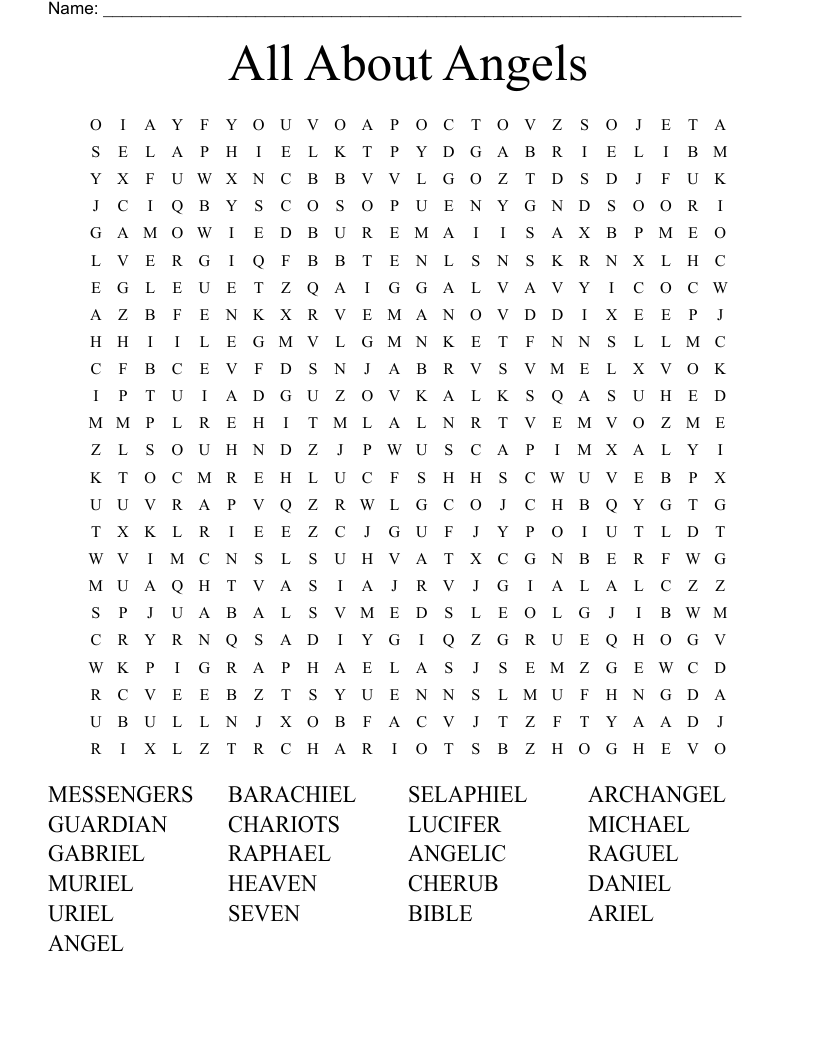 All About Angels Word Search WordMint