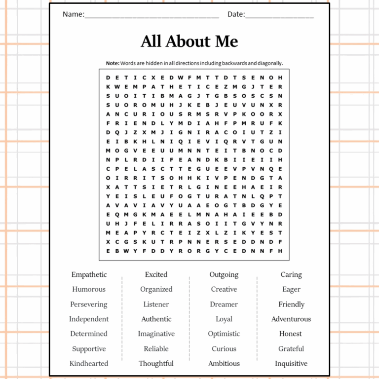 All About Me Word Search Puzzle Worksheet Activity PDF Worksheets Library