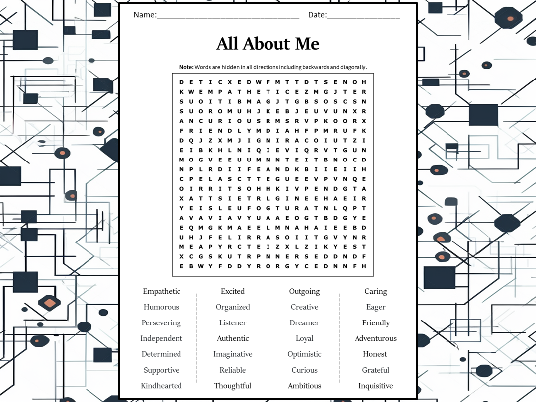 All About Me Word Search Puzzle Worksheet Activity Teaching Resources
