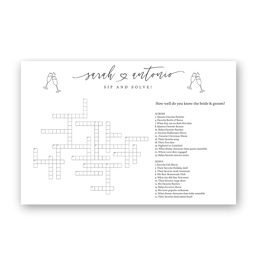 Wedding Crossword Puzzle Questions