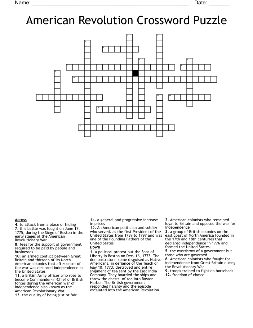 American Revolution Crossword Puzzle WordMint American Revolution Crossword Puzzle WordMint
