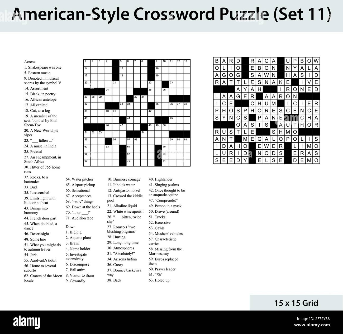 American Style Crossword Puzzle With A 15 X 15 Grid Includes Blank Crossword Grid Clues And Solution Stock Vector Image U0026 Art Alamy