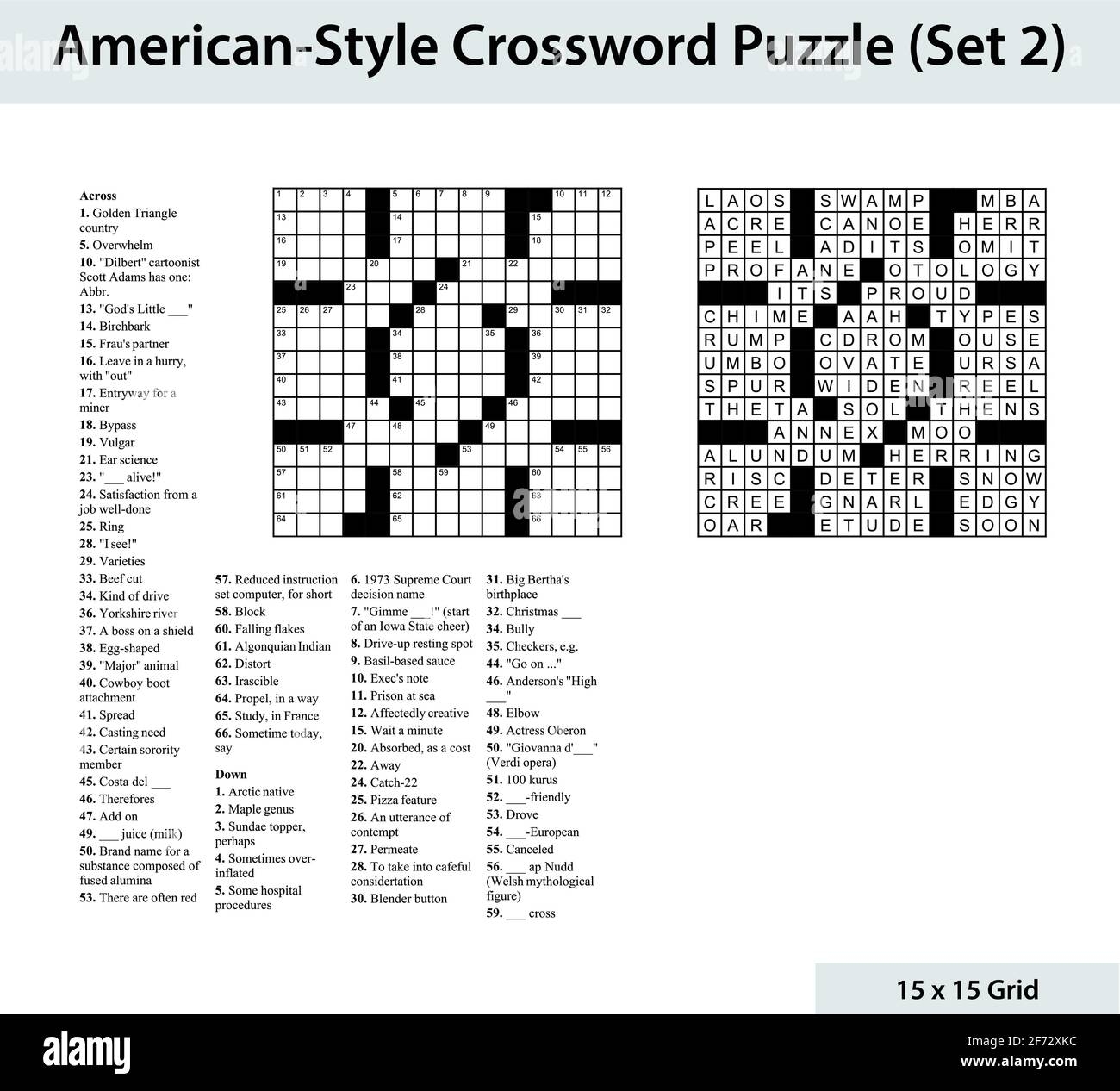 American Style Crossword Puzzle With A 15 X 15 Grid Includes 