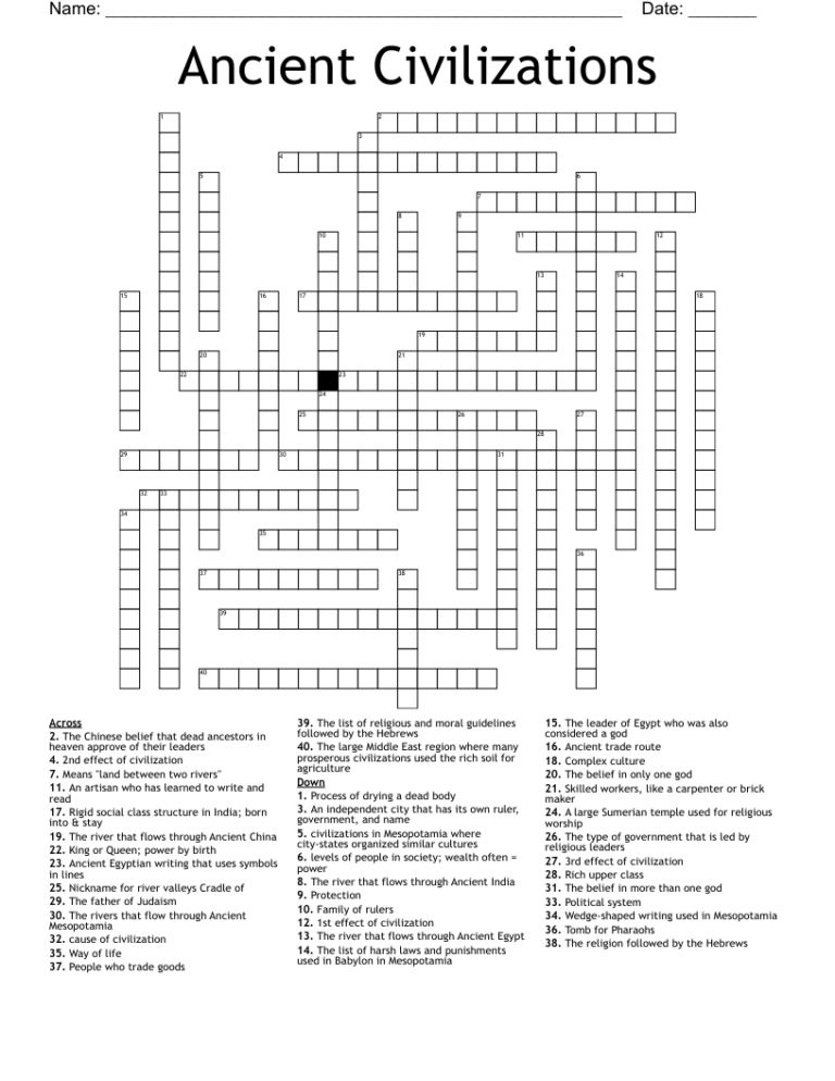 Ancient Civilizations Crossword WordMint