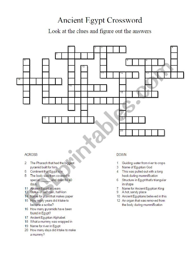 Ancient Egyptian Crossword Puzzle