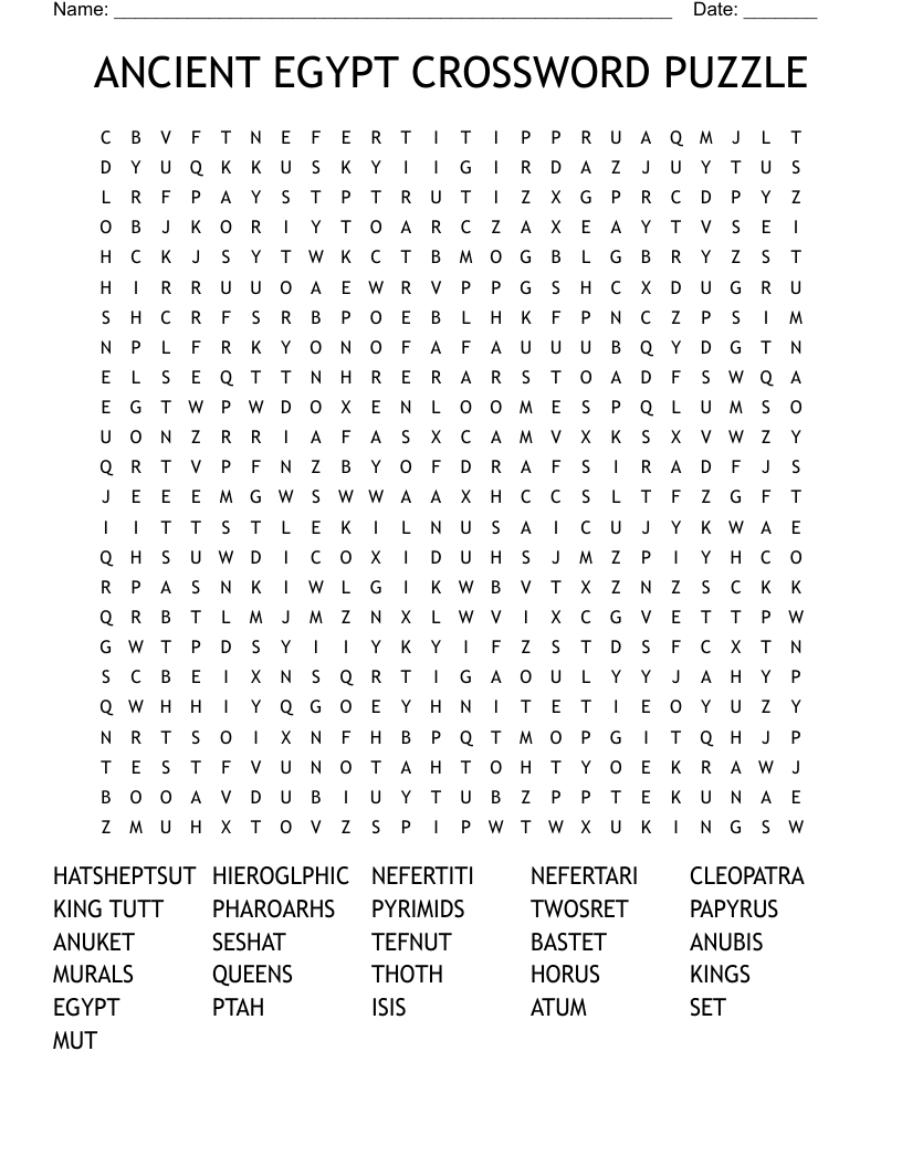 ANCIENT EGYPT CROSSWORD PUZZLE Word Search WordMint