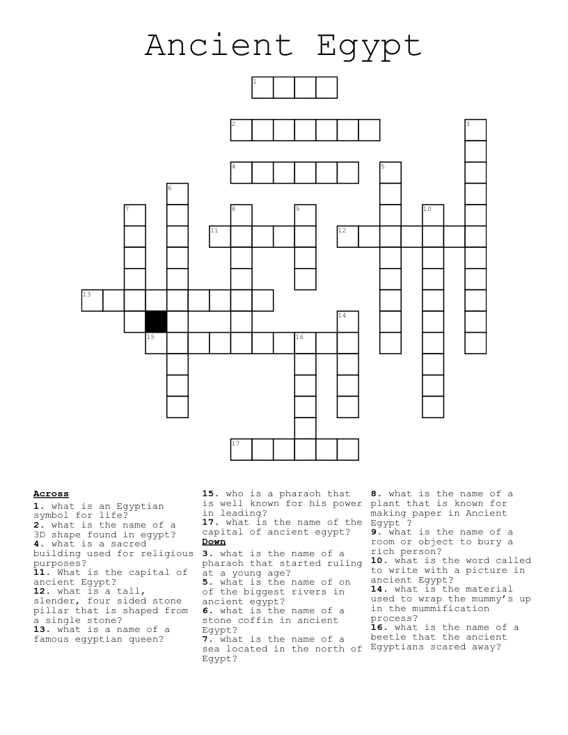 Ancient Egypt Crossword WordMint