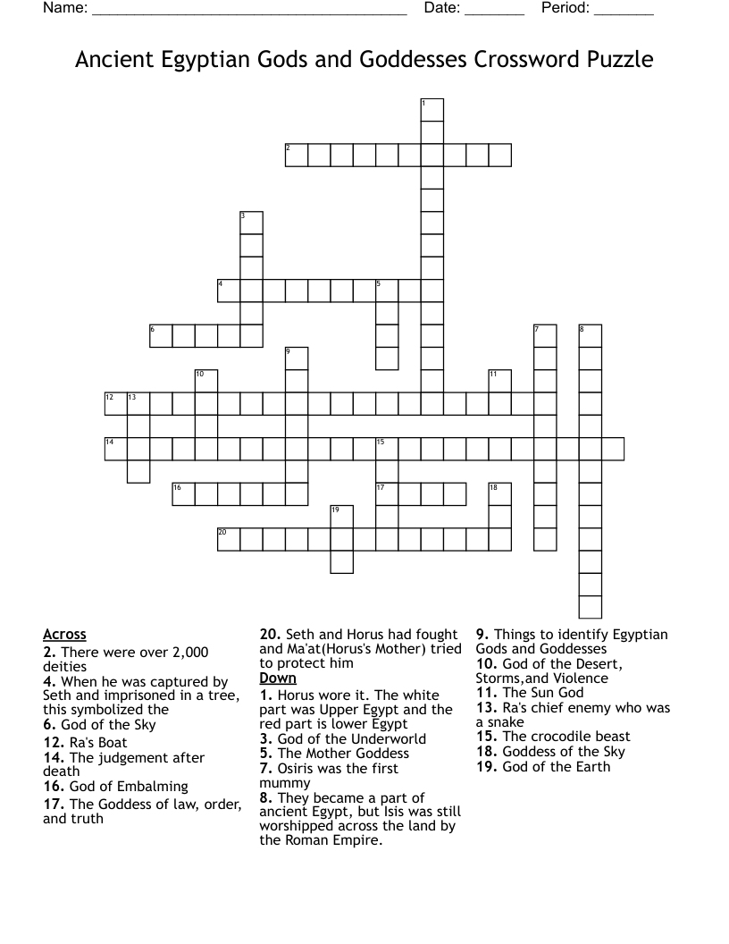 Ancient Egyptian Gods And Goddesses Crossword Puzzle WordMint