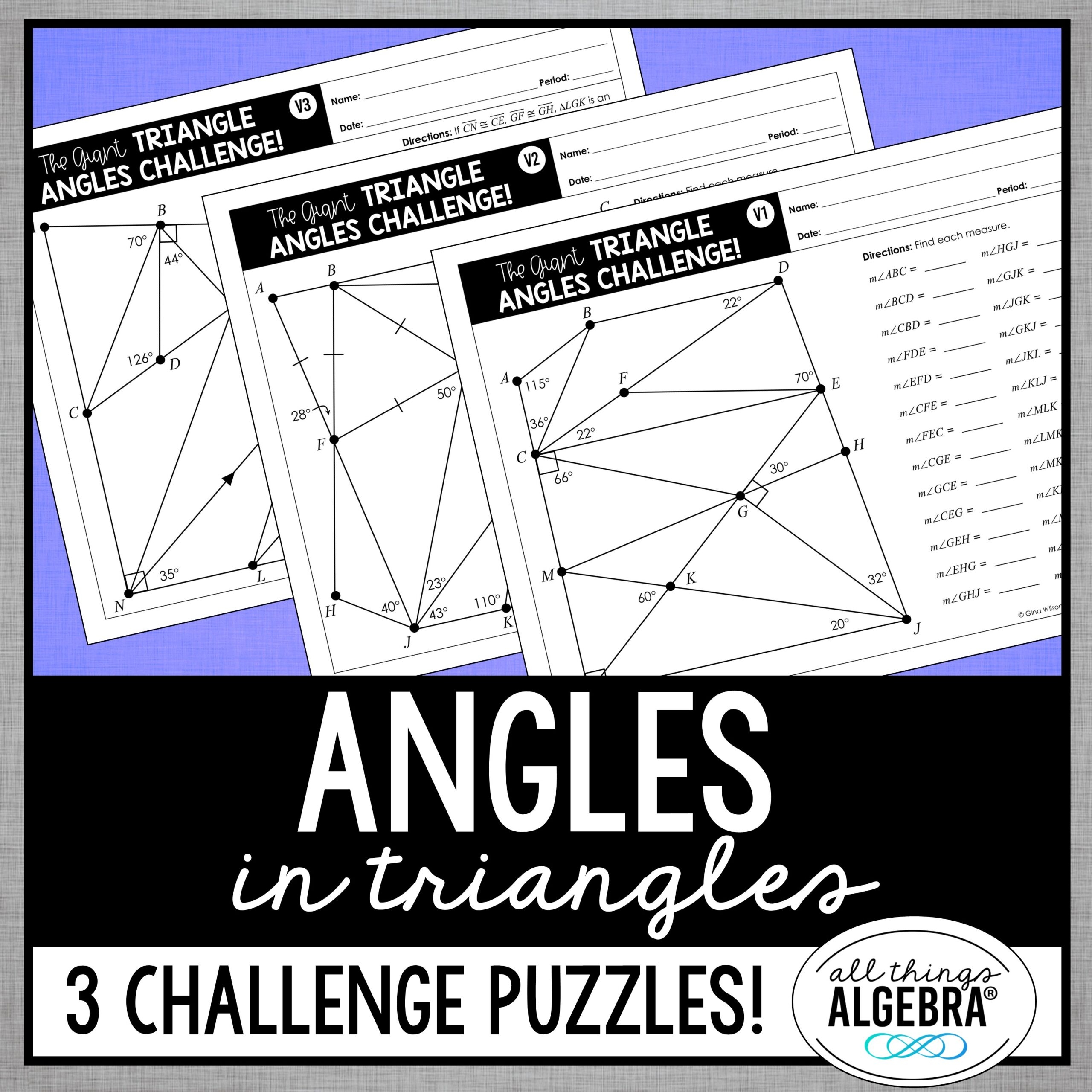 Angle Measures In Triangles Challenge Puzzles