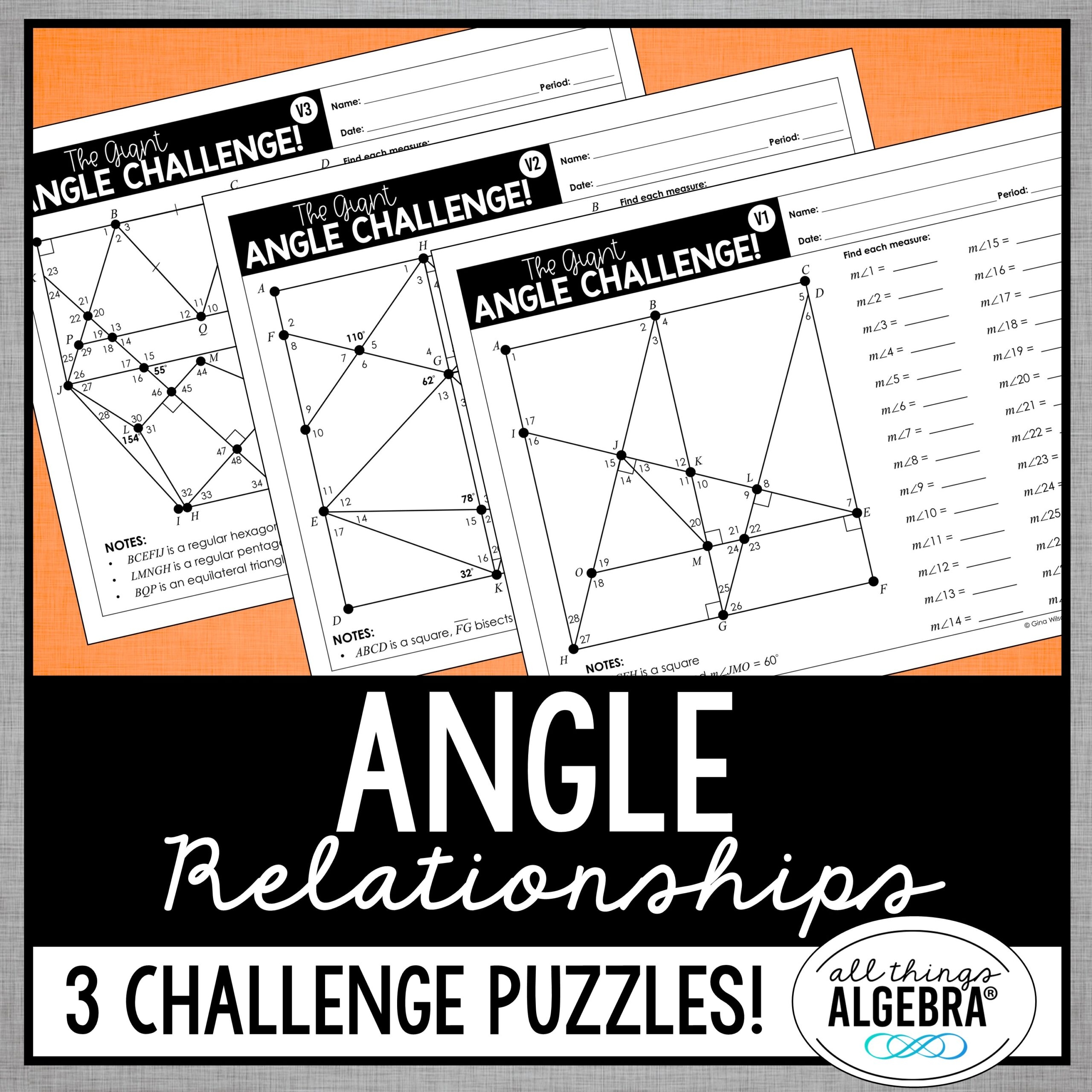 Angle Relationships Vertical Complementary Supplementary Challenge Puzzles