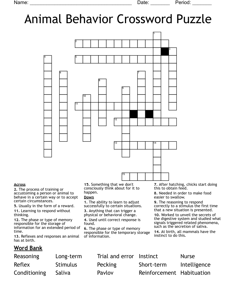 Animal Behavior Crossword Puzzle WordMint