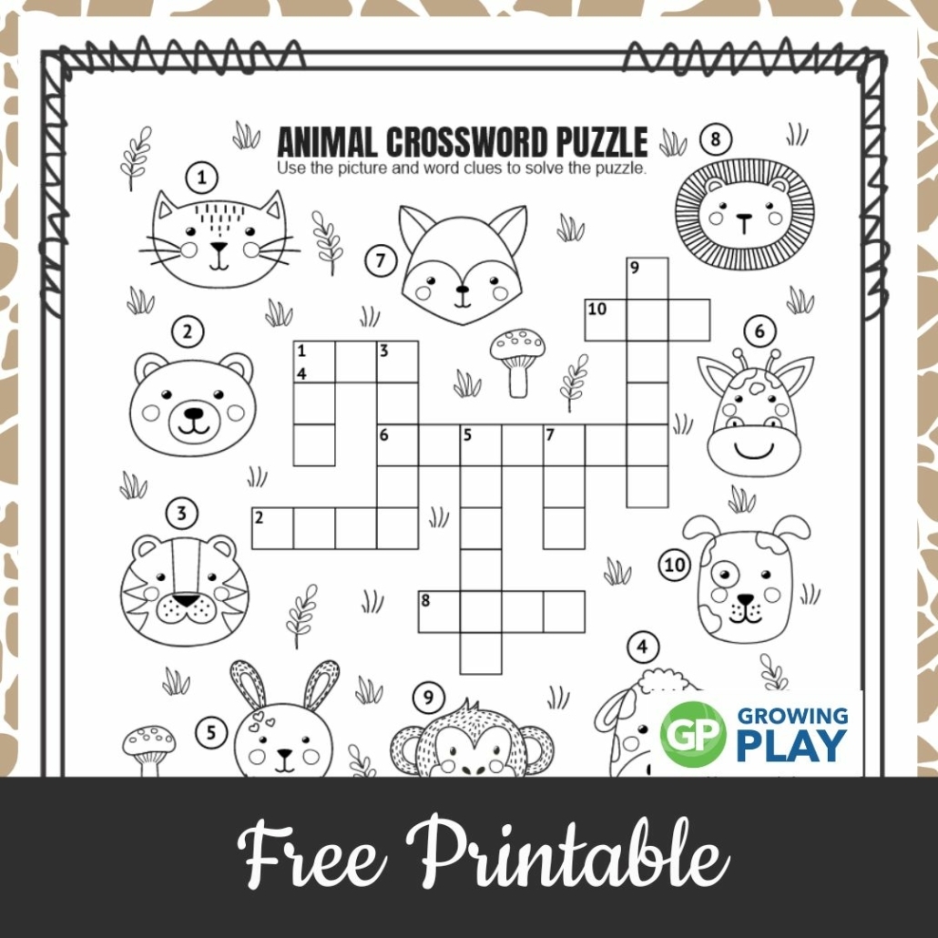 Animal Crossword Puzzle Free Printable Growing Play