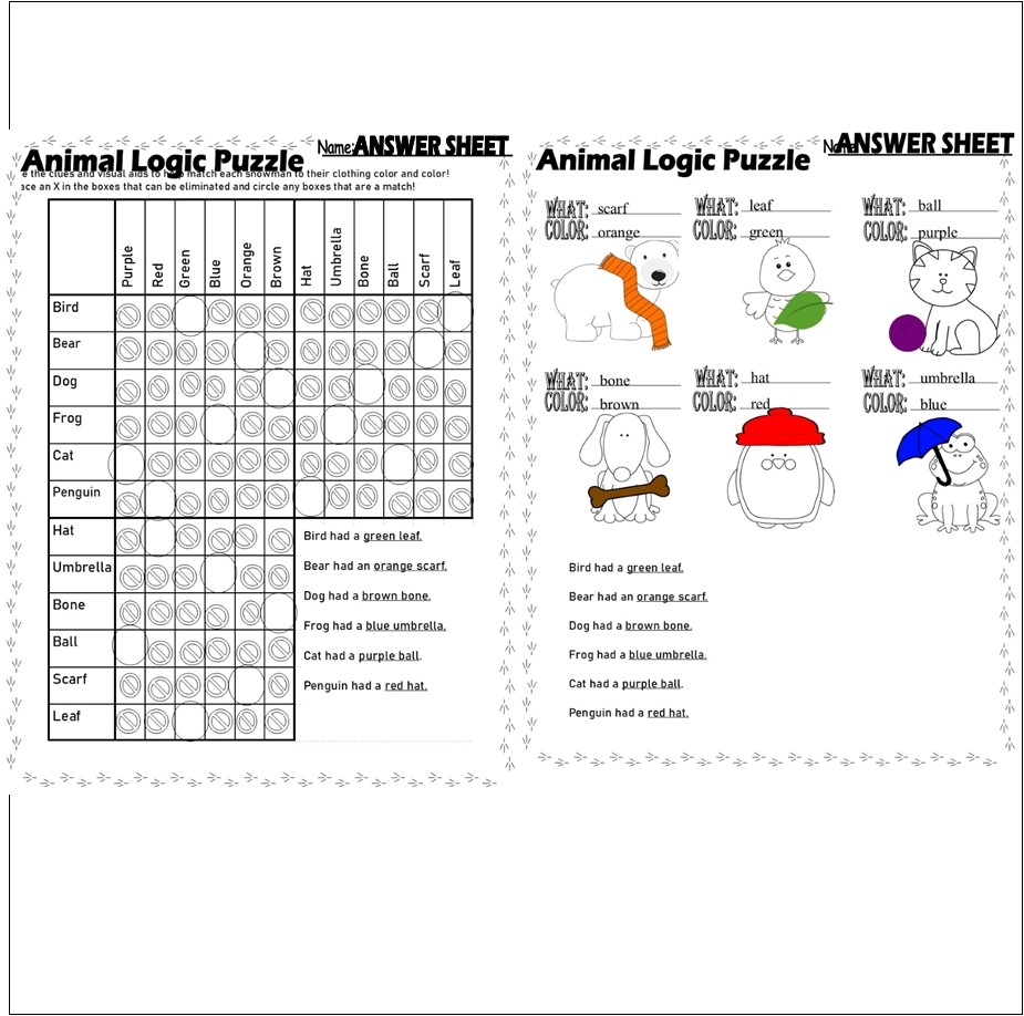 Animal Logic Puzzle Graph Reasoning Critical Thinking Skills Math Made By Teachers