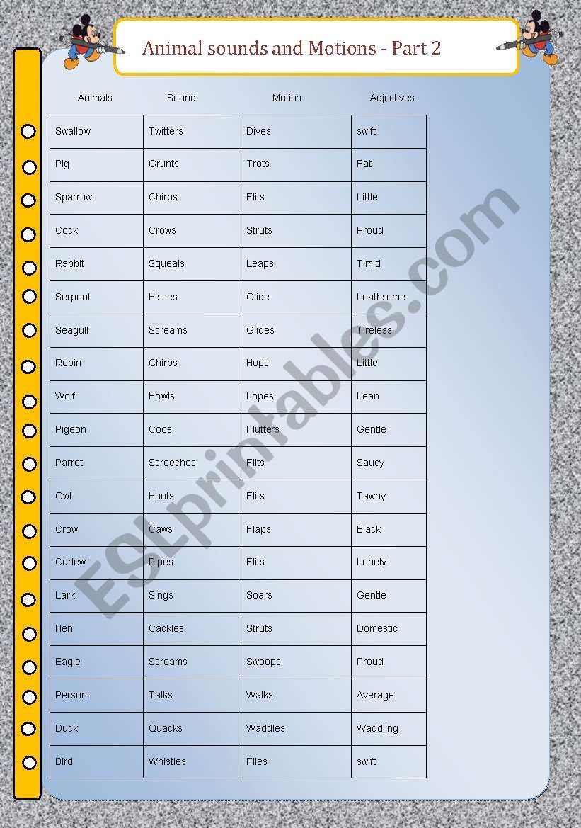 Animal Movement And Sound Puzzle Worksheets