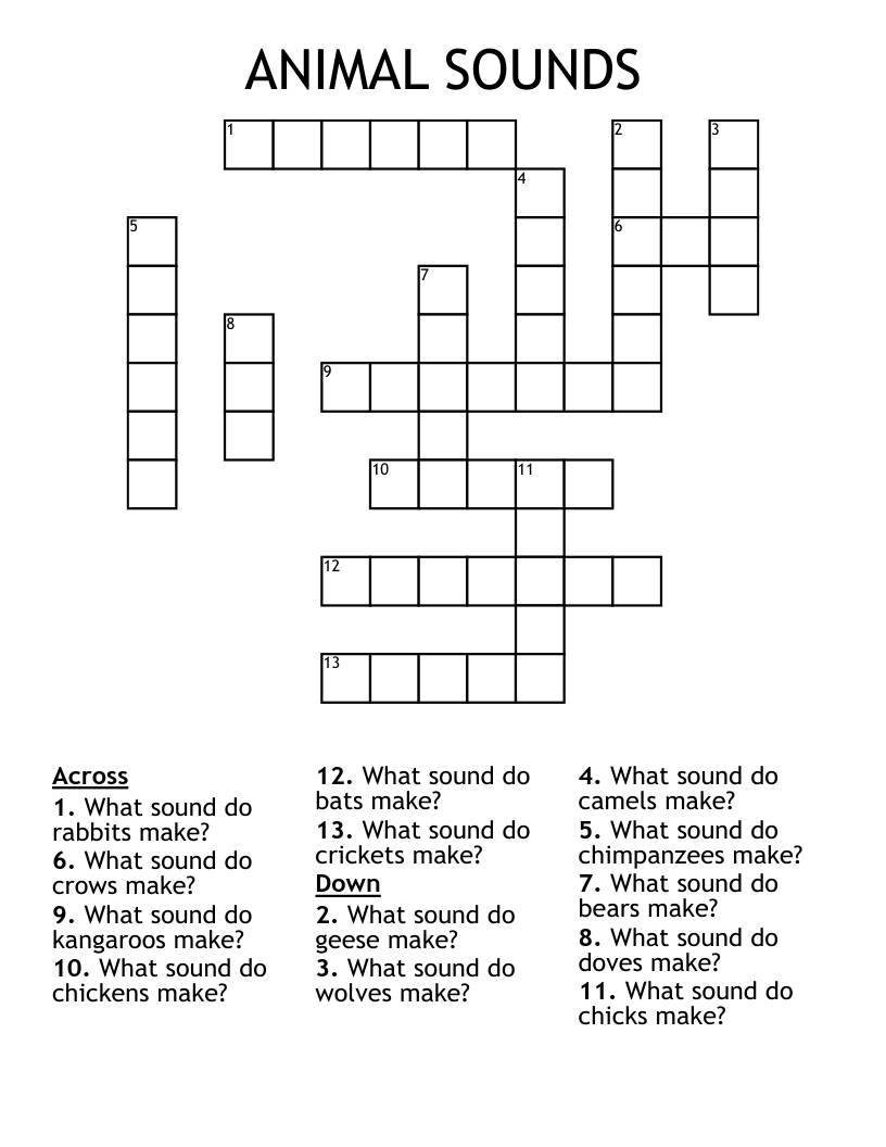 ANIMAL SOUNDS Crossword WordMint