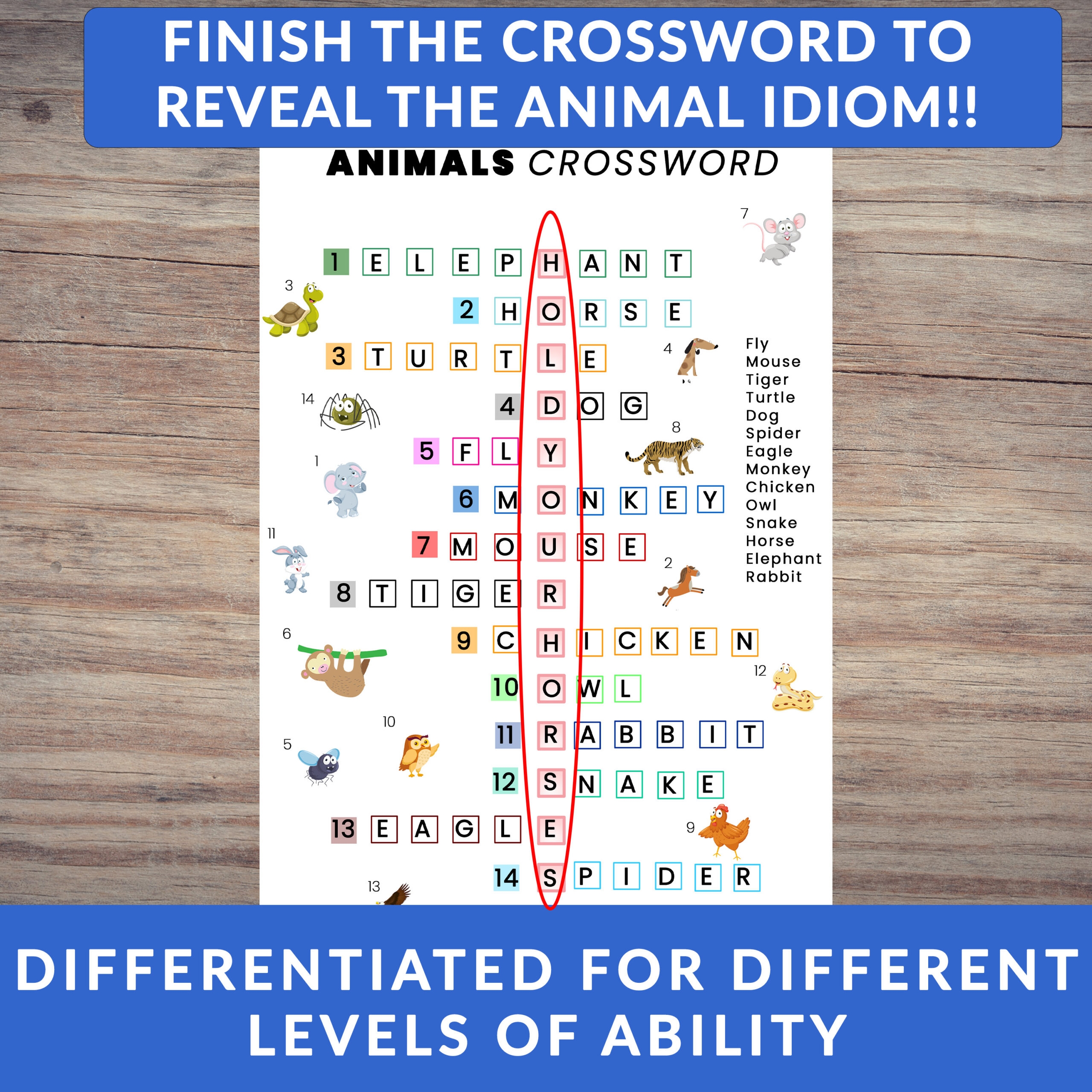 Animals Picture Crossword No Prep English U0026 ESL Vocabulary Animals Picture Crossword No Prep English U0026 ESL Vocabulary