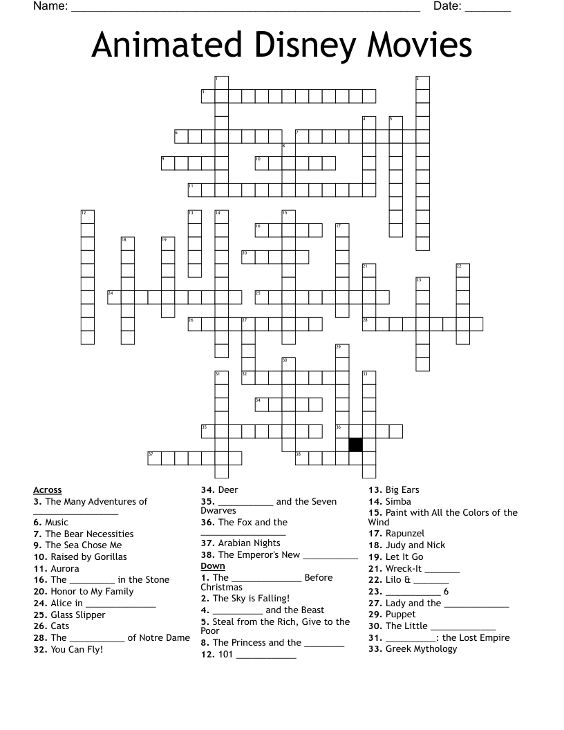 Free Printable Movie Themed Crossword Puzzles