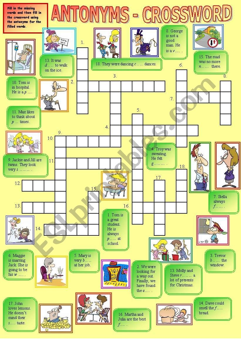 Antonyms Crossword ESL Worksheet By Ciortea