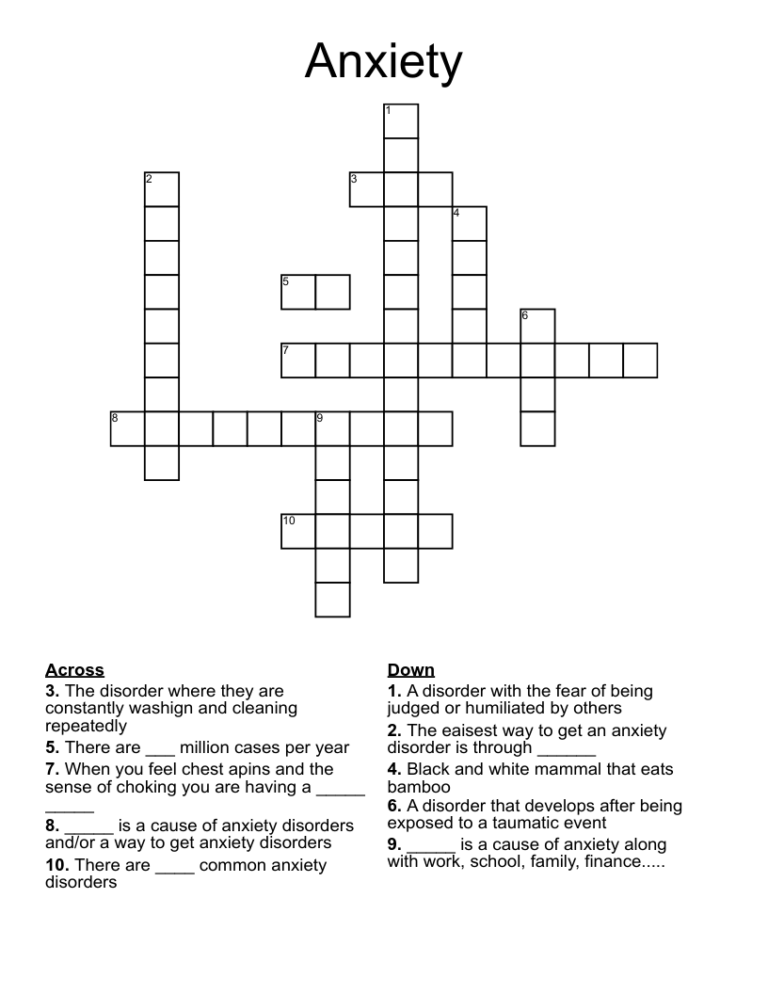Anxiety Crossword WordMint