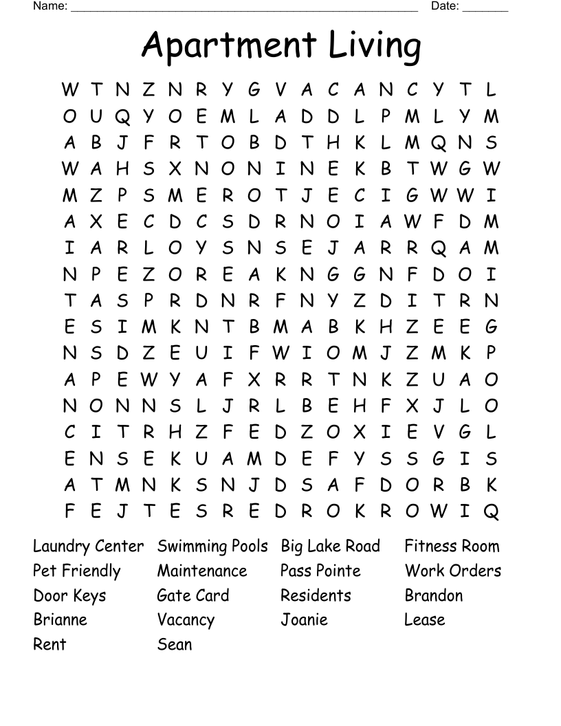 Apartment Living Word Search WordMint
