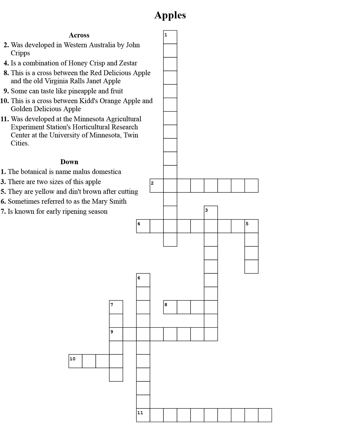 Apple Crossword Puzzle New York State Horticultural Society