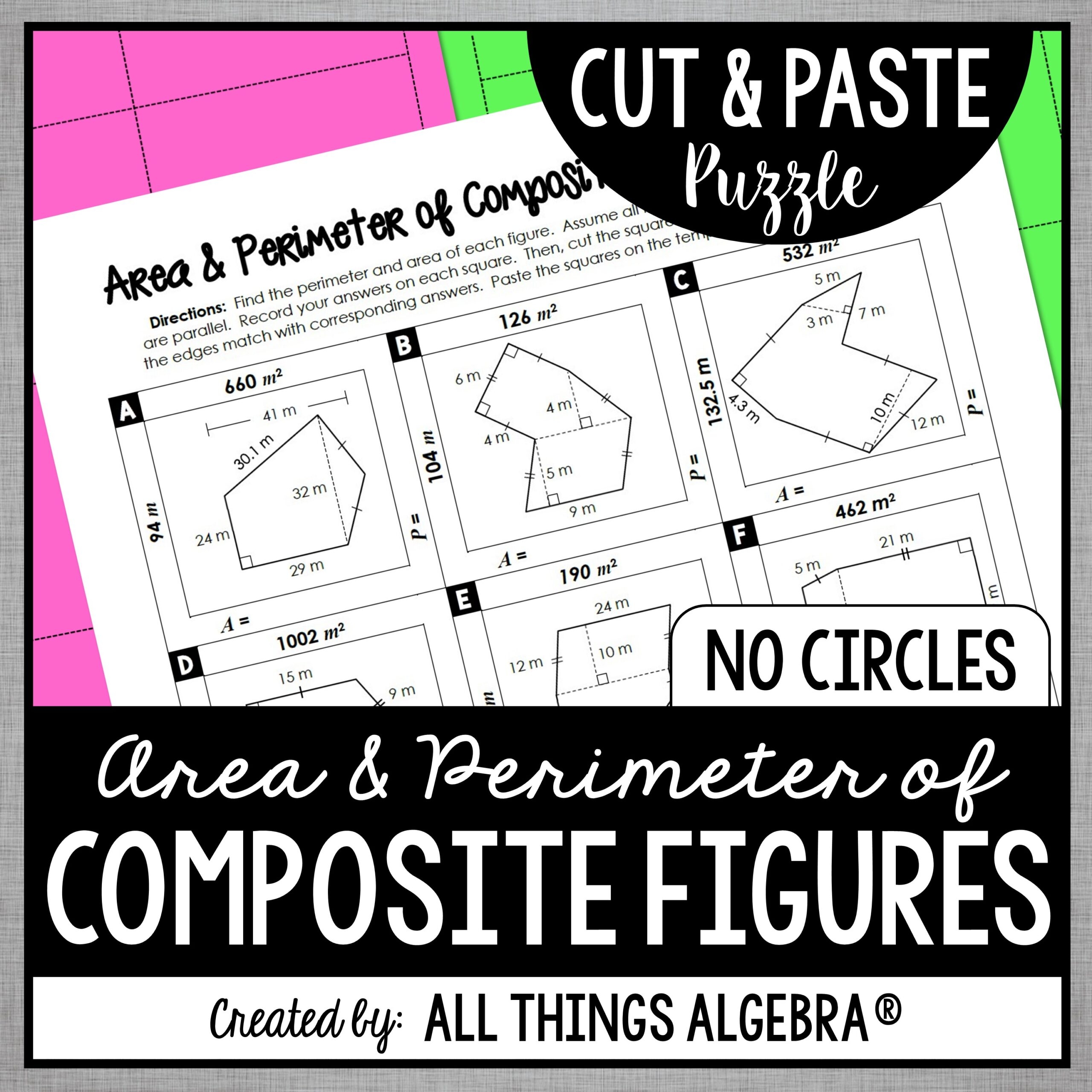 Area And Perimeter Of Composite Figures NO CIRCLES Cut U0026 Paste Puzzle All Things Algebra 