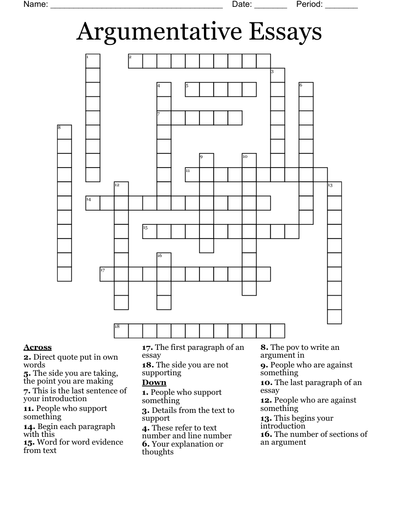 Argumentative Essays Crossword WordMint
