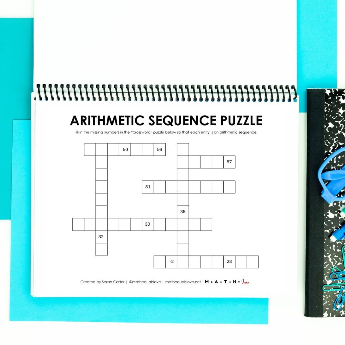 Arithmetic Sequence Puzzle Worksheet Free Printable PDF 
