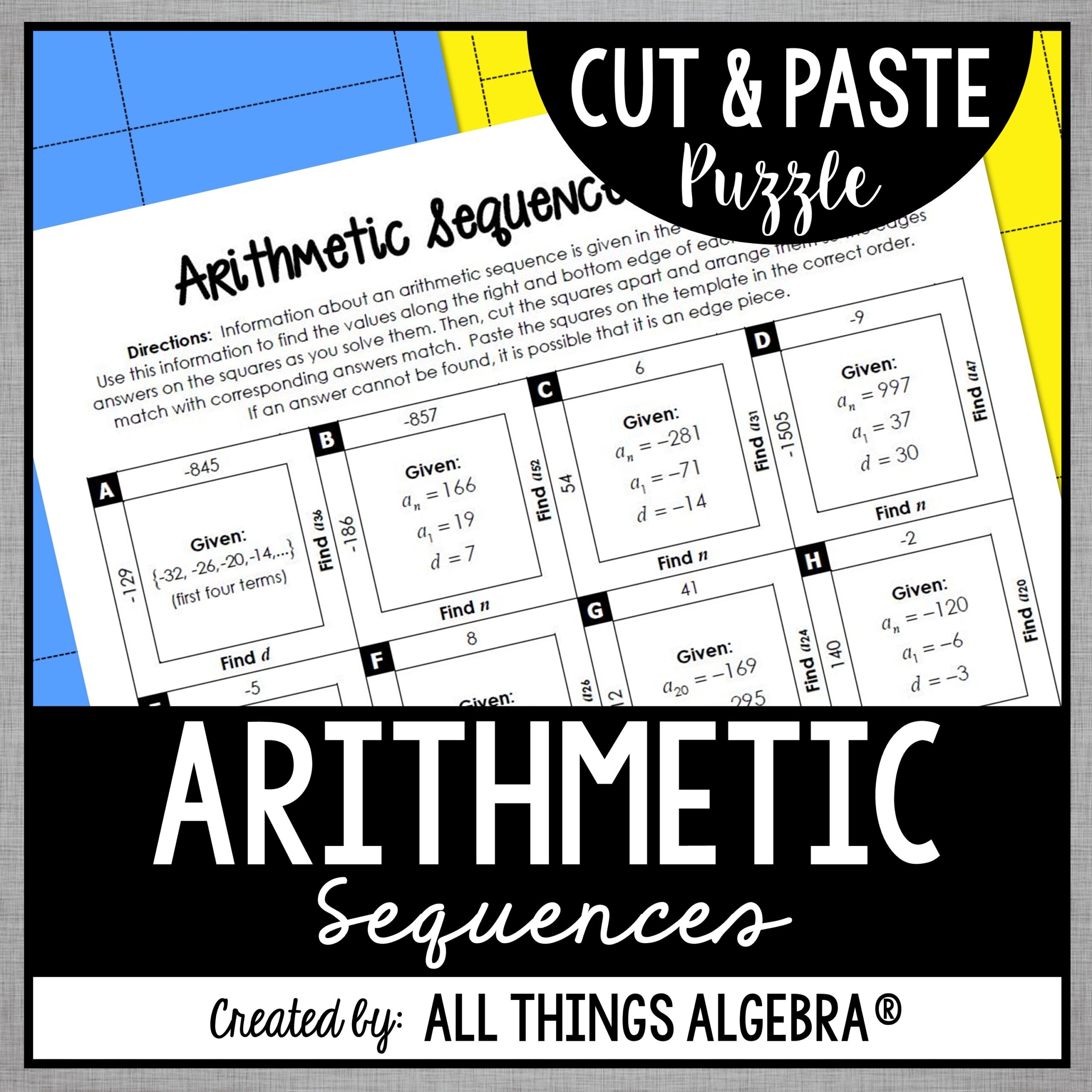 Arithmetic Sequences Cut U0026 Paste Puzzle