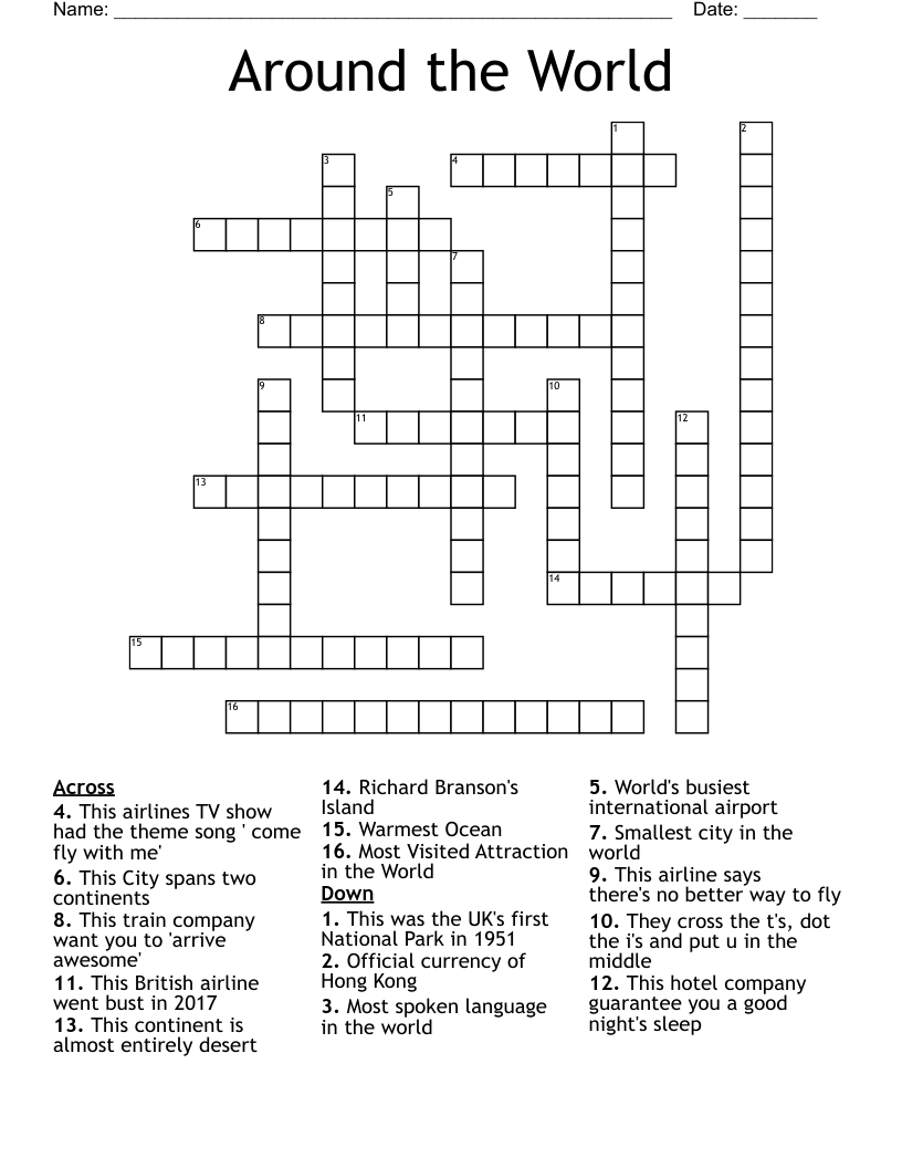 Around The World Crossword WordMint