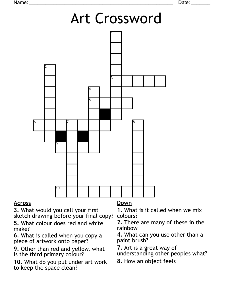 Art Crossword Puzzle Printable
