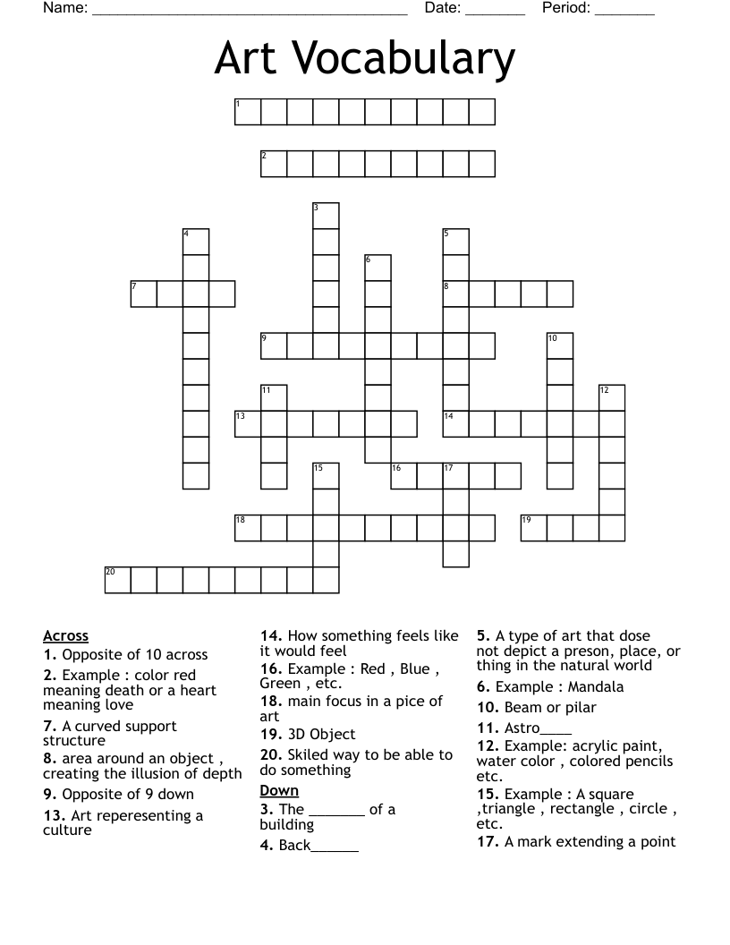 Art Vocabulary Crossword WordMint