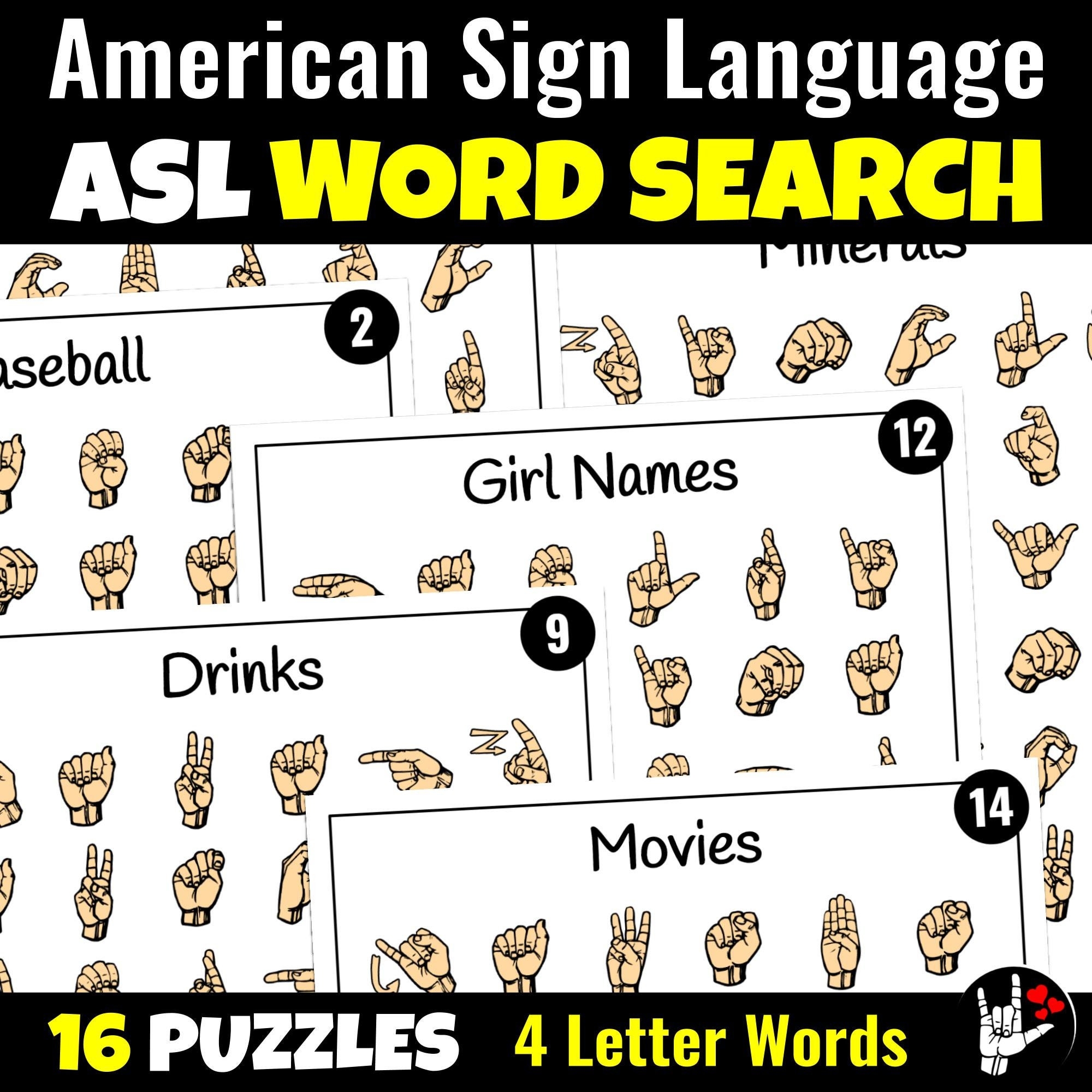 ASL Sign Language Word Search Printable ASL Word Search 