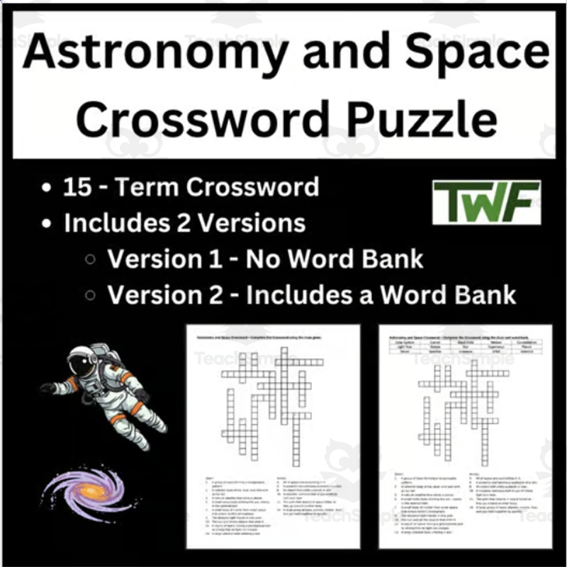 Astronomy And Space Crossword Puzzle Review Activity By Teach Simple