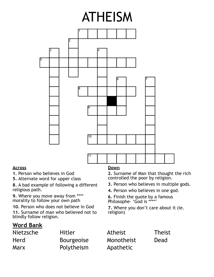 ATHEISM Crossword WordMint