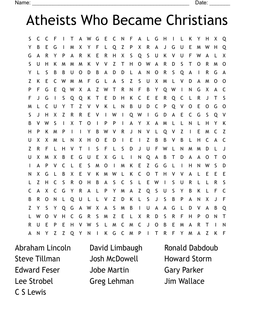 Atheists Who Became Christians Word Search WordMint