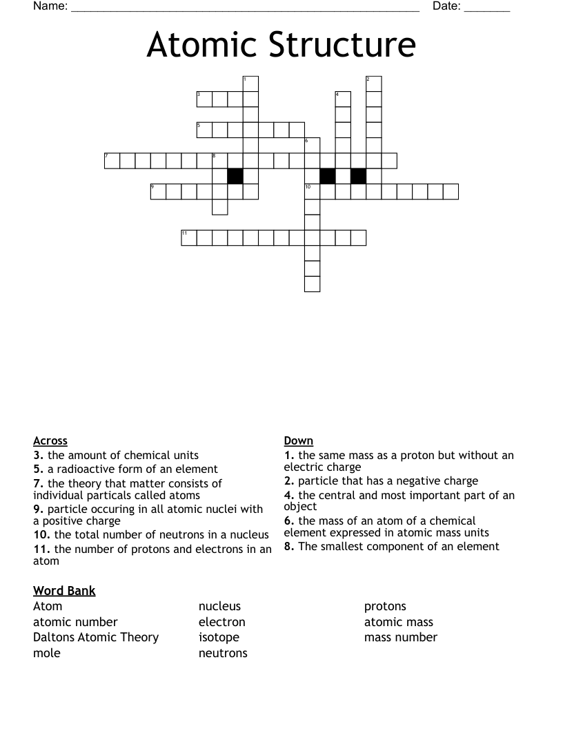 Atomic Structure Crossword WordMint Atomic Structure Crossword WordMint